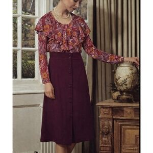 Vintage 1970s Alan Kodie Prairie Midi Dress S/M Floral Ruffle Top Magenta Boho